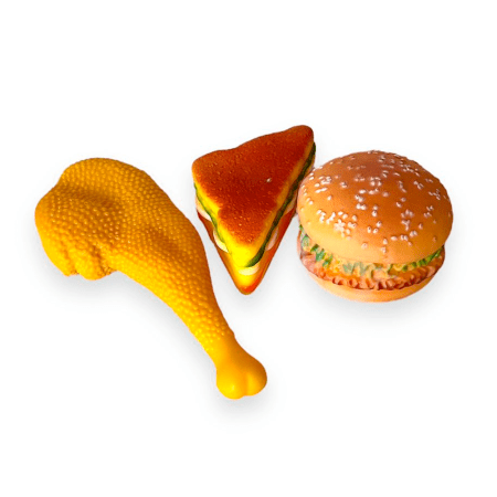 Pack de Juguetes Hamburguesa, Sandwich, Pollo para perros