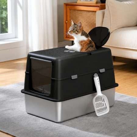 Arenero de Acero Inoxidable Cerrado Grande para Gatos