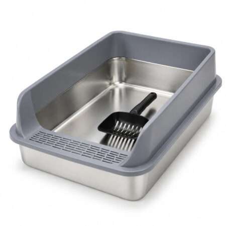 Arenero de Acero Inoxidable para Gatos Grande - Gris